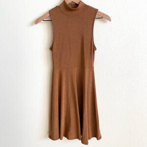 Wild Fable Shiny Copper Bronze Metallic Fit & Flare Mini Dress Women’s XS